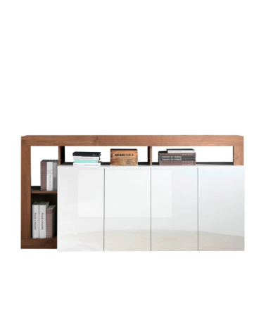 Buffet HAMBURG – Blanc laqué brillant / Bois Mercure